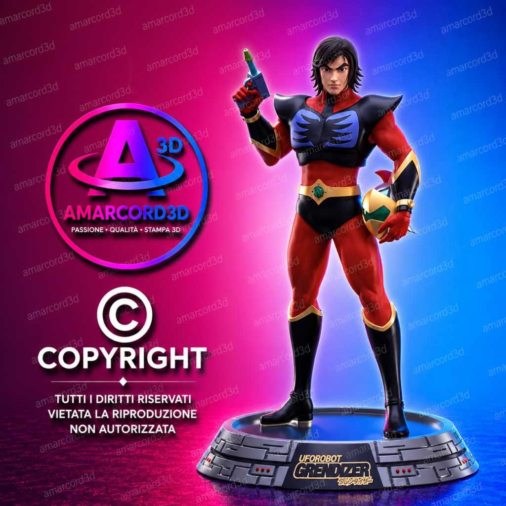 Actarus  Duke Fleed Goldrake 44 cm NO MASK Fan art action figure stampa 3d resina dipinto a mano