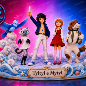 Tyltyl, Mytyl e l'uccellino azzurro Fan Art Action Figure in Resina 3D Diorama 18 cm Dipinto a Mano