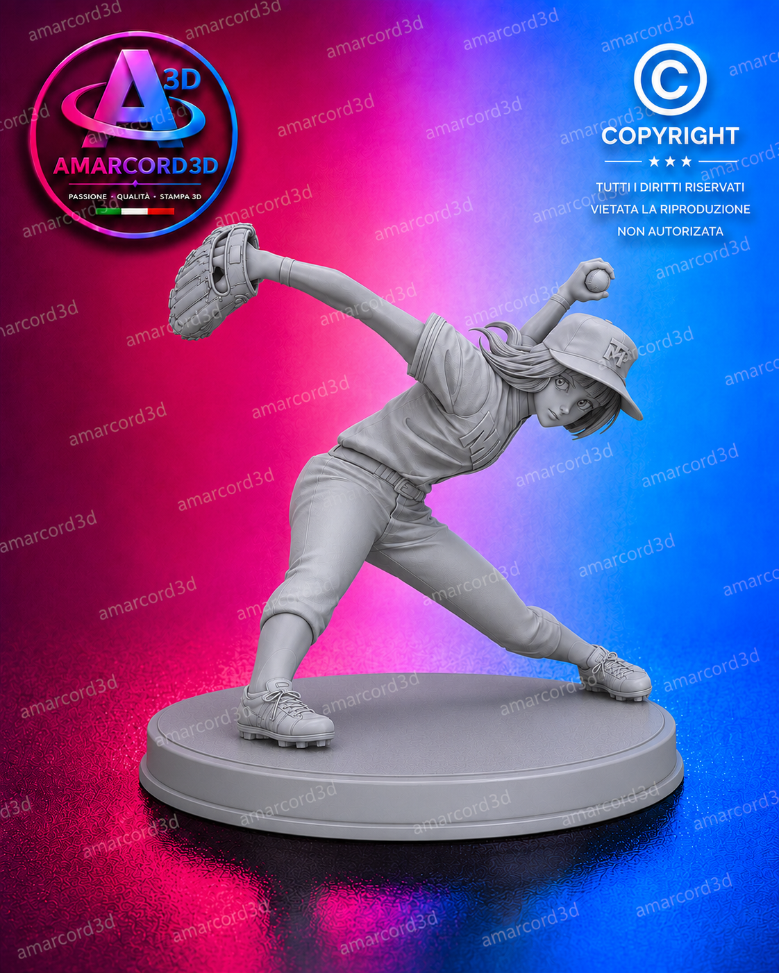 Pat Ragazza Del Baseball16 cm Grezza Non Dipinta – NO PRINT– Inspired NO COLOR - RESIN 3D