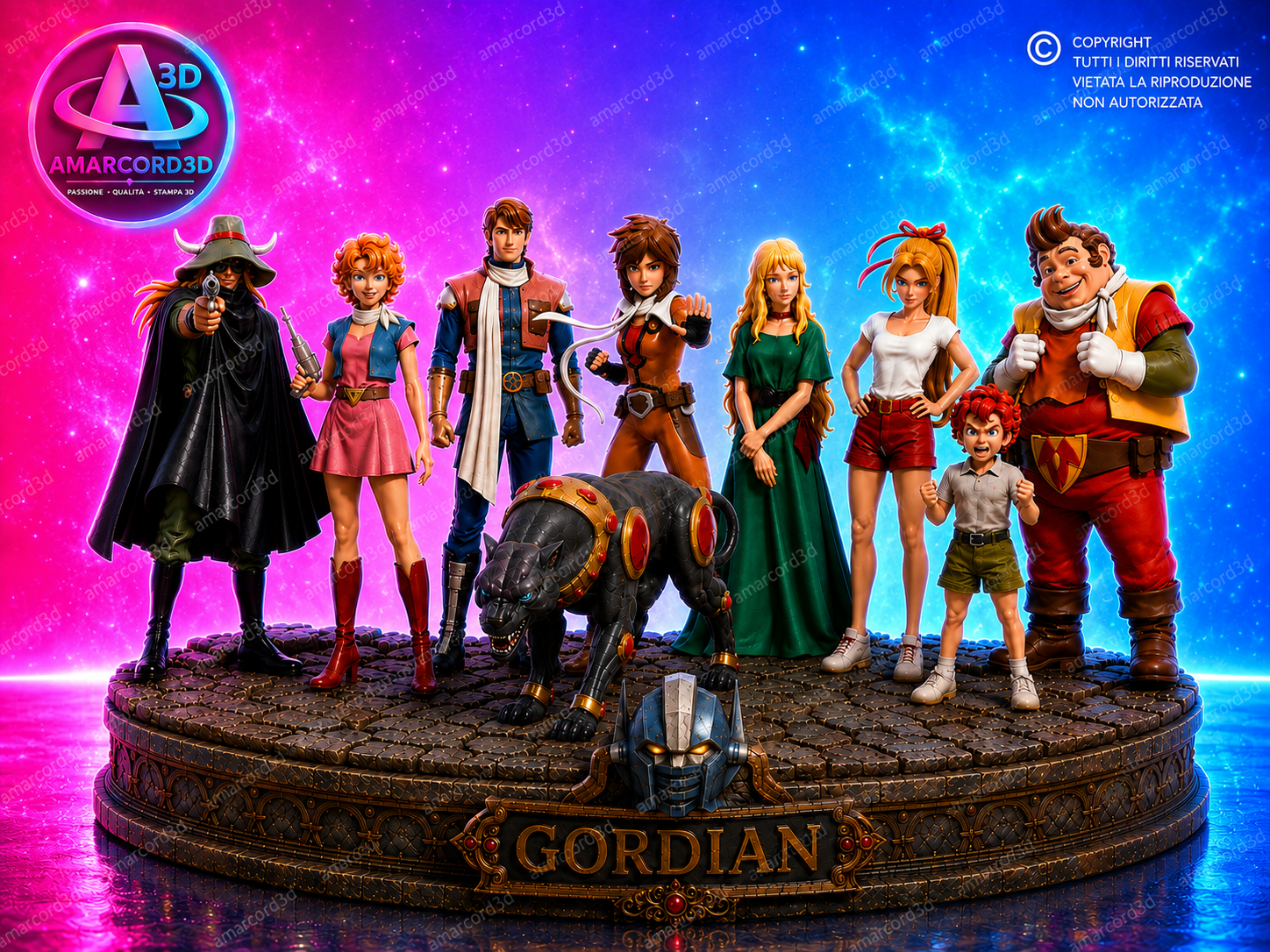 Gordian SET COMPLETO 9 PERSONAGGI Diorama 22 cm Resin Fan Art Action Figure DIPINTO A MANO