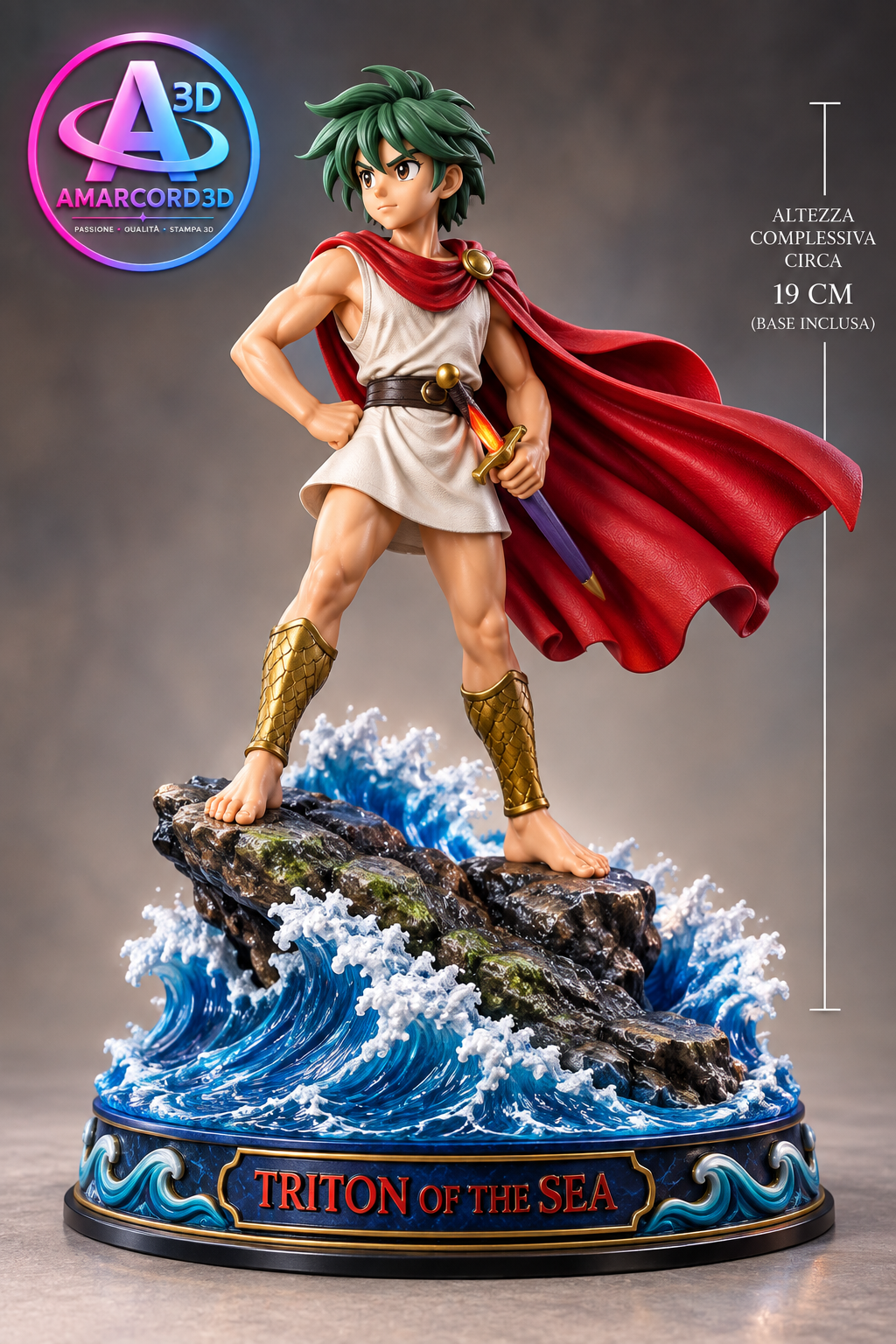 Toriton Diorama heros sullo scoglio 19 cm circa Resin Fan Art Action Figure DIPINTO A MANO