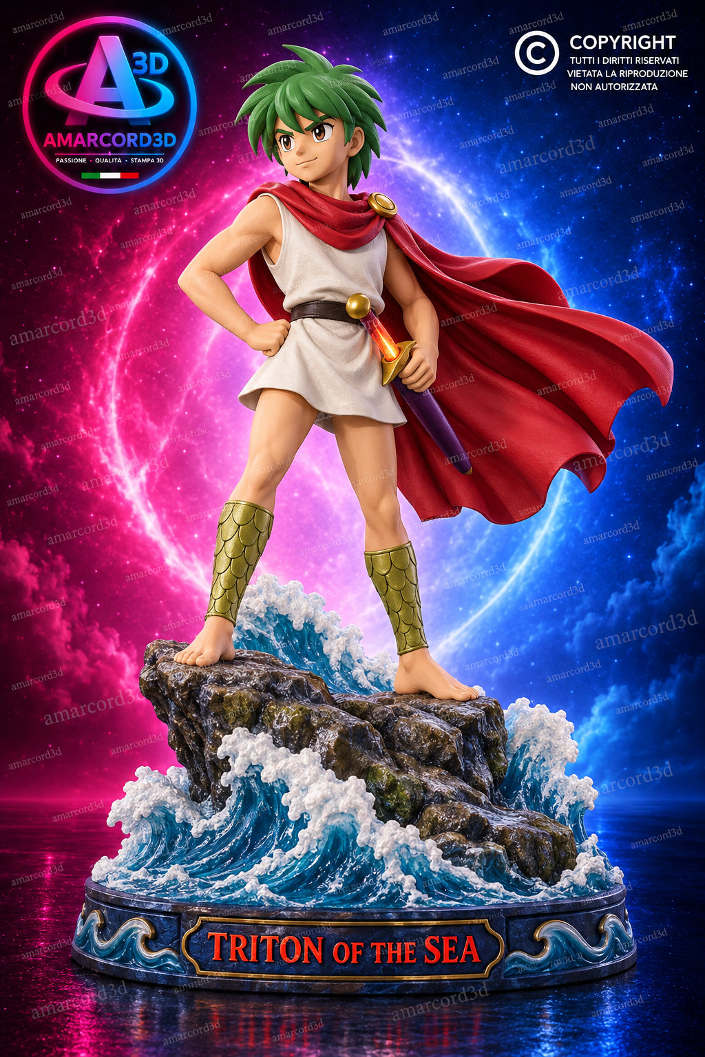 Toriton Diorama heros sullo scoglio 19 cm circa Resin Fan Art Action Figure DIPINTO A MANO - immagine 2